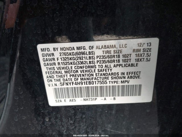 Honda Pilot Touring 2014 5FNYF4H91EB017555 Image 9
