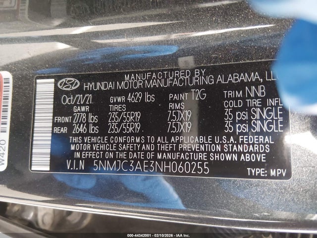 5NMJC3AE3NH060255 Hyundai TUCSON SEL