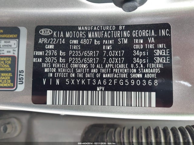 5XYKT3A62FG590368 KIA SORENTO LX
