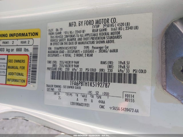 2019 FORD MUSTANG 1FA6P8TH1K5192787 Photo 8