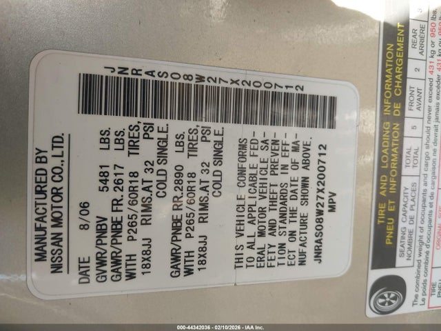 Продаж на аукціоні авто 2007 Infiniti Fx35, vin: JNRAS08W27X200712, номер лоту: 44342036