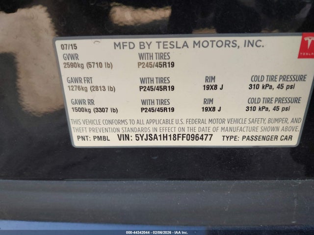 2015 TESLA MODEL S 5YJSA1H18FF096477 Photo 8