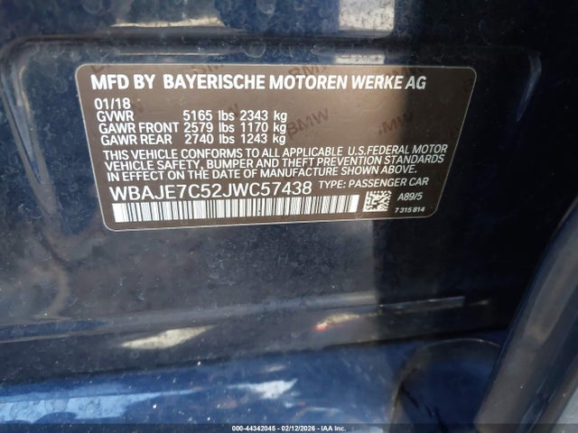Aukcja sprzedaży 2018 Bmw 540i Xdrive, vin: WBAJE7C52JWC57438, numer aukcji: 44342045