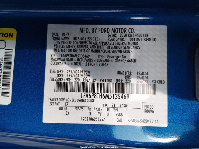 1FA6P8TH6M5135469 Ford Mustang Ecoboost Premium Fastback