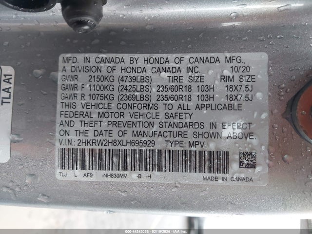 2HKRW2H8XLH695929 Honda Cr-v Awd Ex-l
