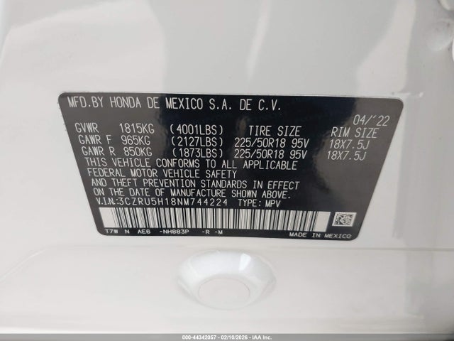 3CZRU5H18NM744224 Honda Hr-v 2wd Sport