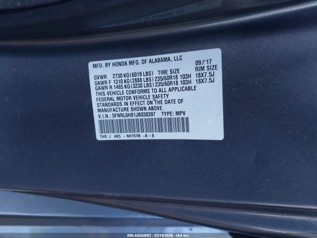 5FNRL6H81JB038397 Honda Odyssey Touring
