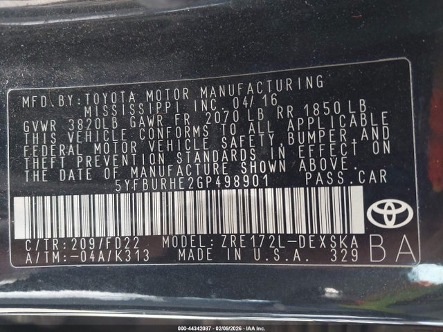 Toyota Corolla S Plus 2016 5YFBURHE2GP498901 Image 9