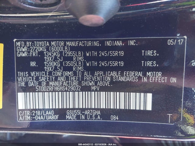Toyota Highlander Limited 2017 5TDDZRFH6HS429032 Image 9