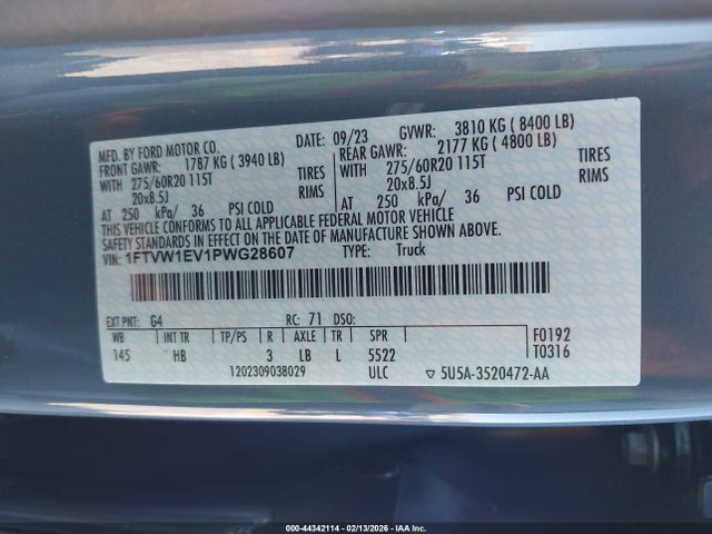 1FTVW1EV1PWG28607 Ford F-150 Lightning Lariat