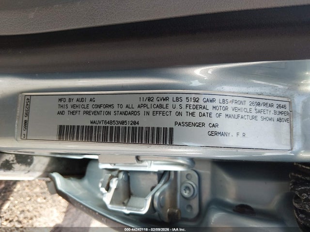Auction sale of the 2003 Audi A6 Avant, vin: WAUVT64B53N051204, lot number: 44342118