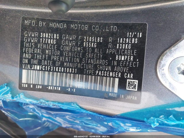 2019 HONDA CIVIC JHMFC1F31KX010831 Photo 8