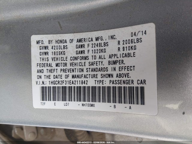 1HGCR2F31EA211842 Honda ACCORD LX
