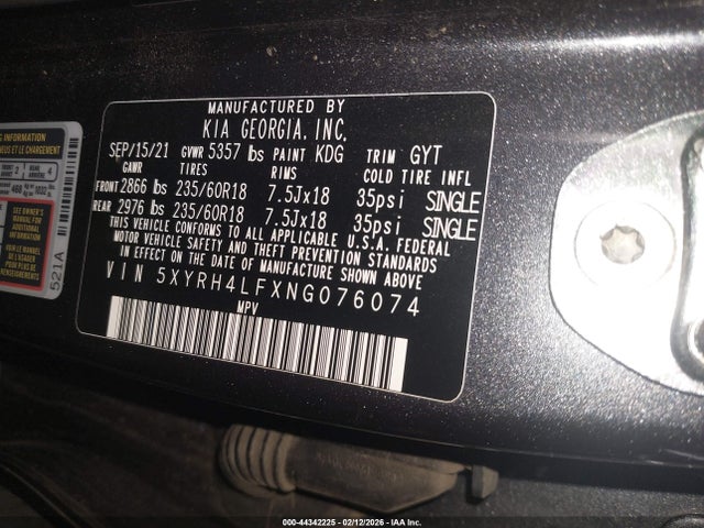 5XYRH4LFXNG076074 KIA SORENTO EX