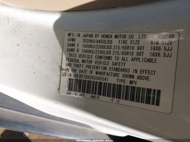 2006 HONDA CR-V JHLRD78926C045541 Photo 8