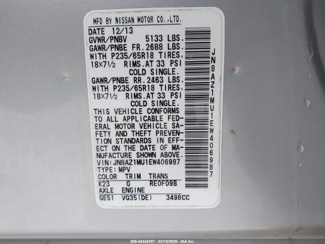 JN8AZ1MU1EW406987 Nissan Murano Le/s/sl/sv