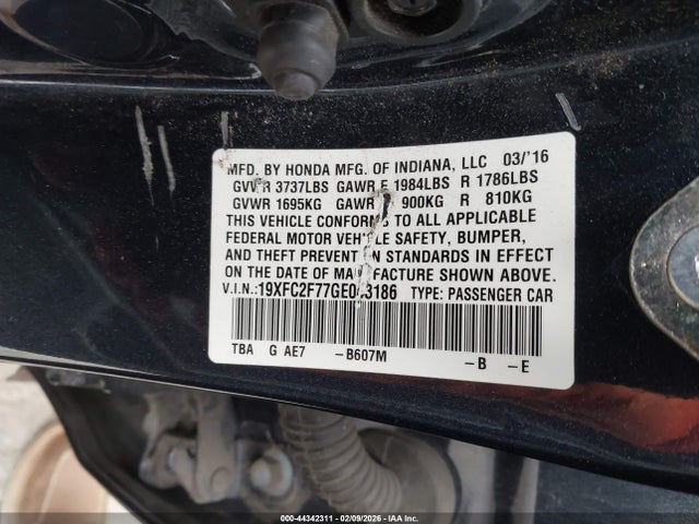 Honda CIVIC EX 2016 19XFC2F77GE043186 Image 9