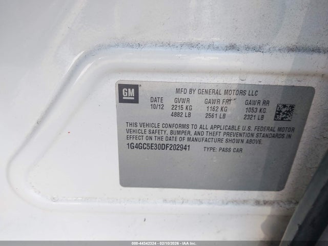 Aukcja sprzedaży 2013 Buick Lacrosse Leather Group, vin: 1G4GC5E30DF202941, numer aukcji: 44342324