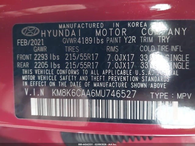 2021 HYUNDAI KONA KM8K6CAA6MU746527 Photo 8