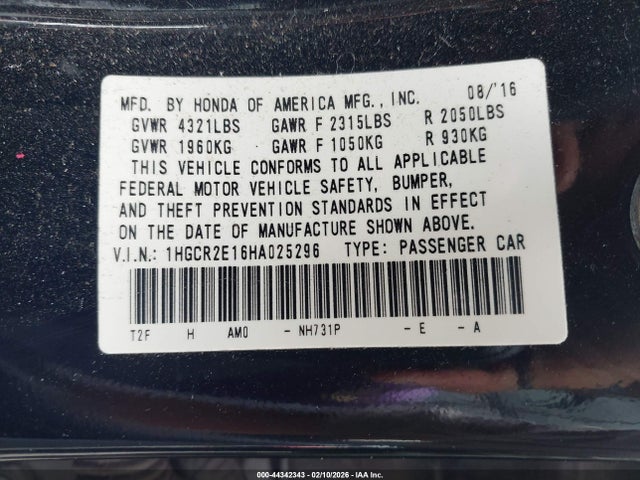 1HGCR2E16HA025296 Honda Accord Sport Se