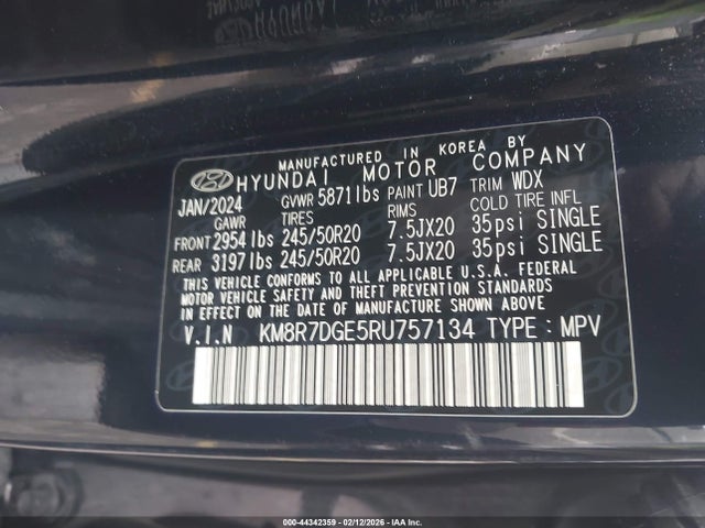 KM8R7DGE5RU757134 Hyundai Palisade Calligraphy