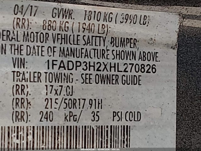 1FADP3H2XHL270826 Ford FOCUS SEL
