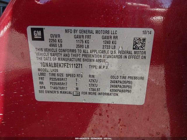 1GNALBEK7FZ111271 Chevrolet EQUINOX 1LT