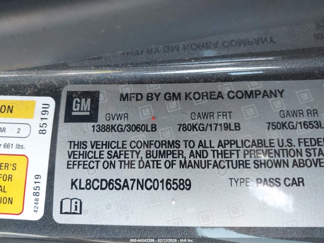 KL8CD6SA7NC016589 Chevrolet Spark Fwd 1lt Automatic