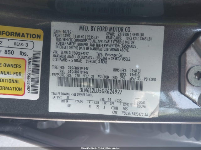 3LN6L2LU5GR624927 Lincoln MKZ HYBRID