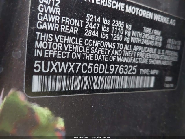 Auction sale of the 2013 Bmw X3 Xdrive35i, vin: 5UXWX7C56DL976325, lot number: 44342469