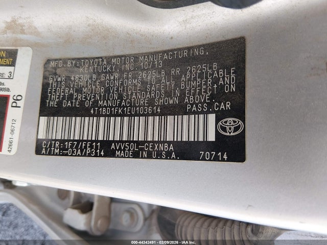 4T1BD1FK1EU103614 Toyota Camry Hybrid Le