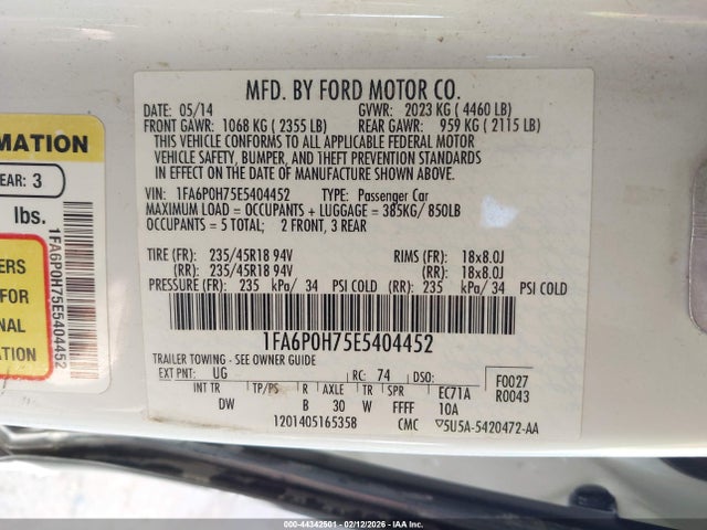 Ford FUSION SE 2014 1FA6P0H75E5404452 Image 9