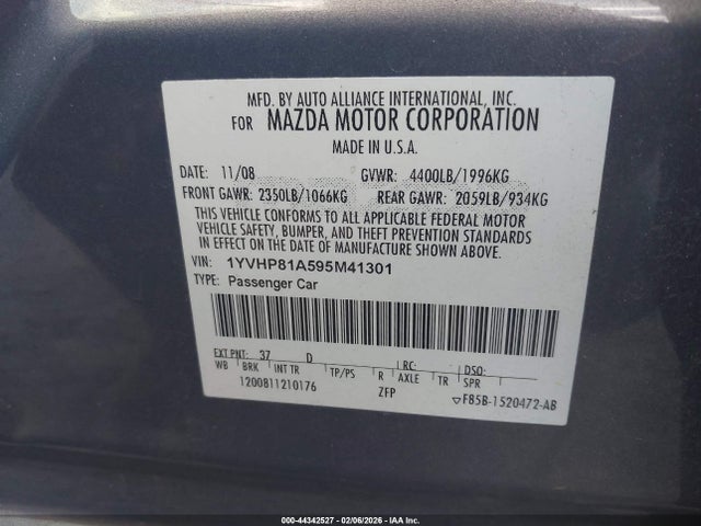 Aukcja sprzedaży 2009 Mazda Mazda6 I Sport, vin: 1YVHP81A595M41301, numer aukcji: 44342527