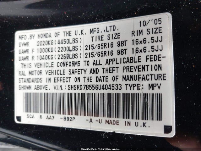 2006 HONDA CR-V SHSRD78556U404533 Photo 8