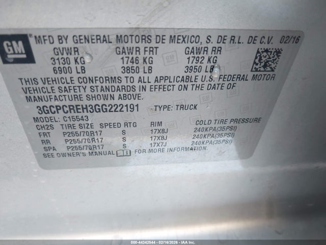 3GCPCREH3GG222191 Chevrolet Silverado 1500 1lt