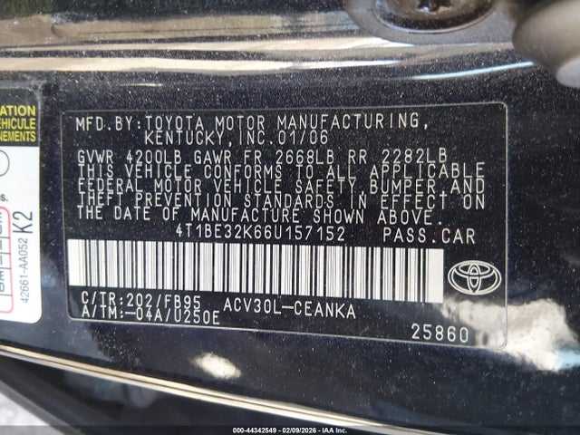 2006 TOYOTA CAMRY 4T1BE32K66U157152 Photo 8