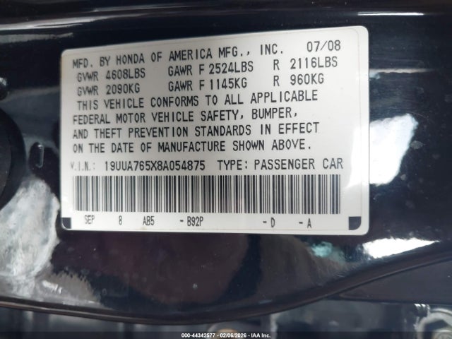 2008 ACURA TL 19UUA765X8A054875 Photo 8