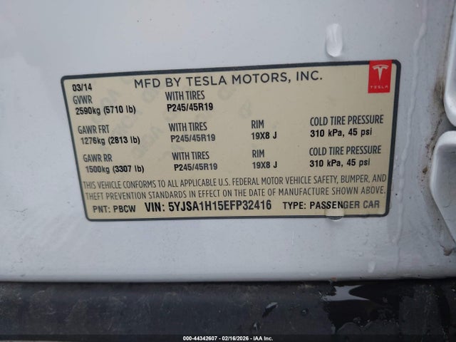2014 TESLA MODEL S 5YJSA1H15EFP32416 Photo 8