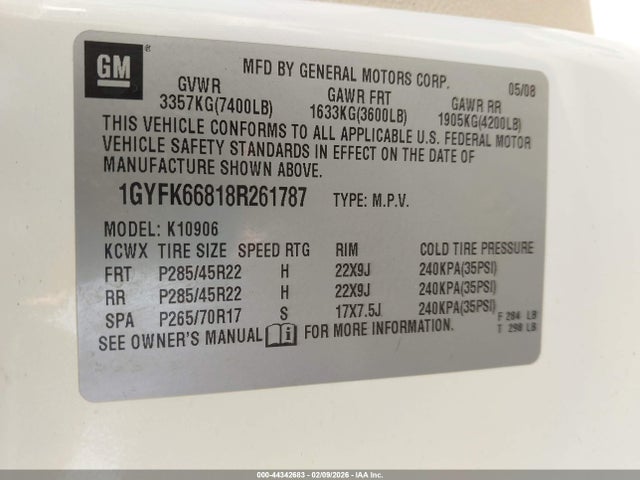 2008 CADILLAC ESCALADE ESV 1GYFK66818R261787 Photo 8