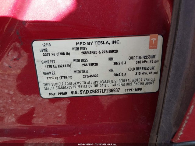 2020 TESLA MODEL X 5YJXCBE27LF236937 Photo 8