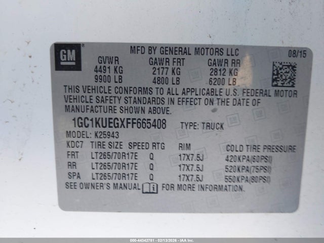 1GC1KUEGXFF665408 Chevrolet Silverado 2500hd Wt