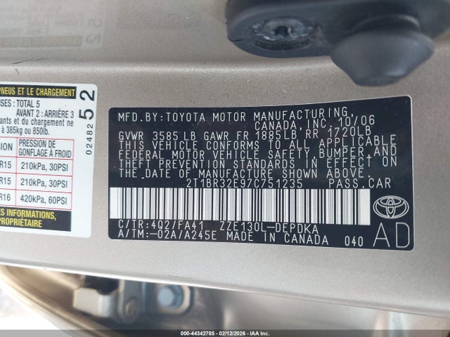 2007 TOYOTA COROLLA 2T1BR32E97C751235 Photo 8