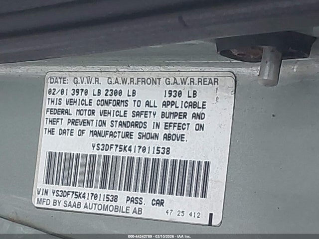 2001 SAAB 9-3 YS3DF75K417011538 Photo 8