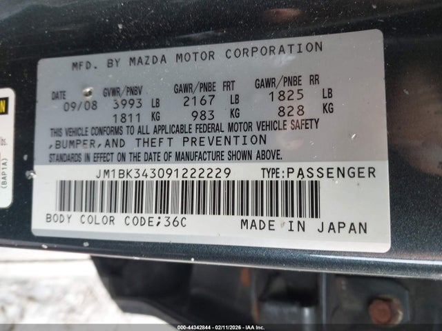 Продажа на аукционе авто 2009 Mazda Mazda3 S Sport, vin: JM1BK343091222229, номер лота: 44342844