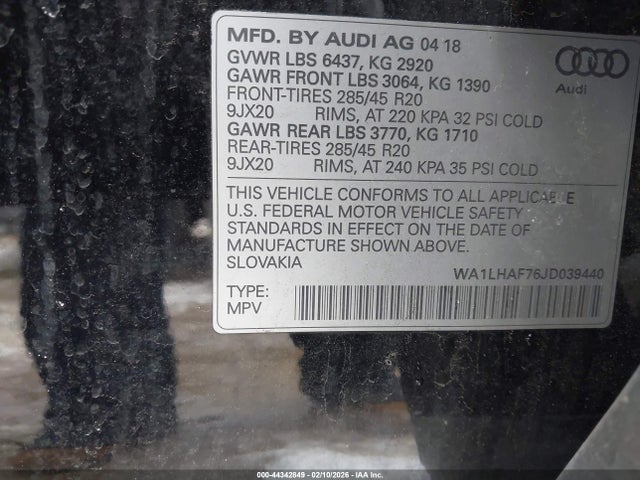 Aukcja sprzedaży 2018 Audi Q7 2.0t Premium, vin: WA1LHAF76JD039440, numer aukcji: 44342849