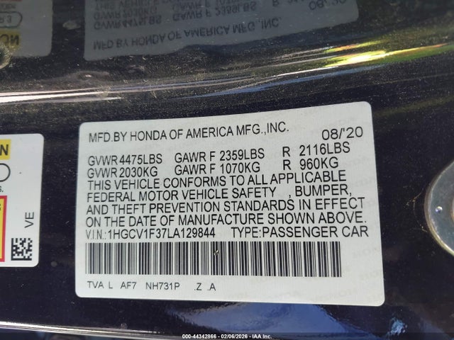 1HGCV1F37LA129844 Honda Accord Sport