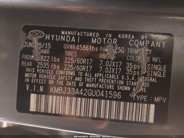 Aukcja sprzedaży 2016 Hyundai Tucson Se, vin: KM8J33A42GU041596, numer aukcji: 44342876