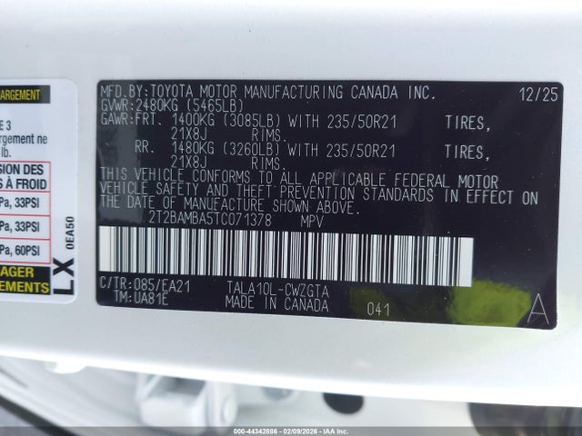 2026 Lexus Rx 350 Premium მანქანა იყიდება აუქციონზე, vin: 2T2BAMBA5TC071378, აუქციონის ნომერი: 44342886