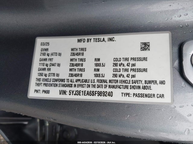 Продажа на аукционе авто 2025 Tesla Model 3 Long Range Rear-wheel Drive/standard Rear-wheel Drive, vin: 5YJ3E1EA6SF989240, номер лота: 44342936