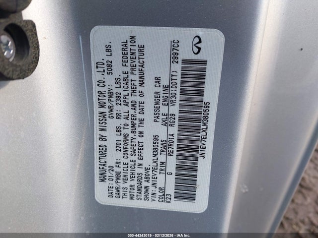 Продаж на аукціоні авто 2020 Infiniti Q60 Luxe Awd, vin: JN1EV7ELXLM380595, номер лоту: 44343019
